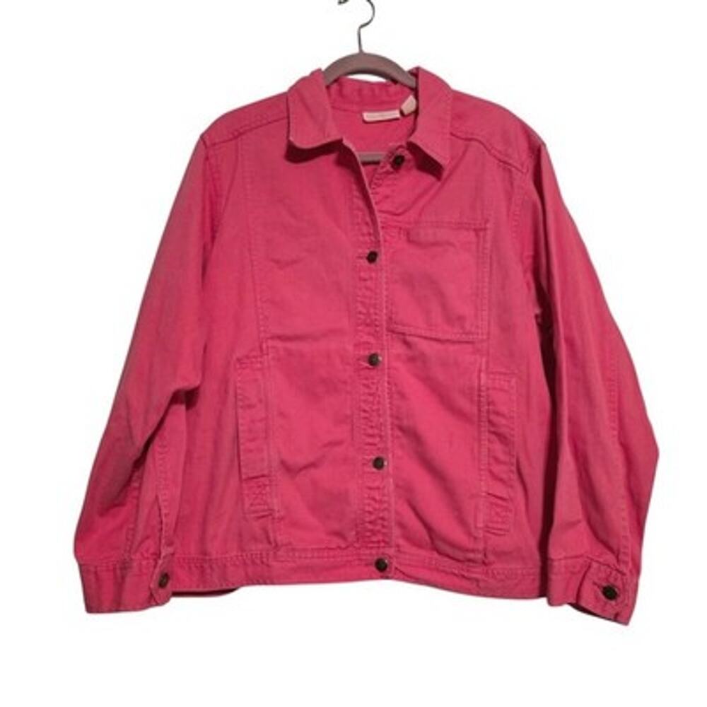 Vintage Pink Denim Chore Jacket Womens 1X Button Up Shacket Western Outdoors